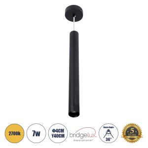 CANAL 60375 Κρεμαστό Φωτιστικό Σποτ Οροφής LED Downlight 7W 700lm 36° AC 220-240V IP20 Φ4 x Υ40cm Θερμό Λευκό 2700K – Μαύρο – Bridgelux COB – 5 Years Warranty