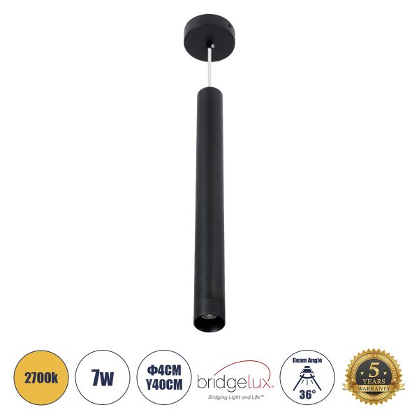 CANAL 60375 Κρεμαστό Φωτιστικό Σποτ Οροφής LED Downlight 7W 700lm 36° AC 220-240V IP20 Φ4 x Υ40cm Θερμό Λευκό 2700K - Μαύρο - Bridgelux COB - 5 Years Warranty