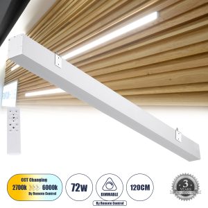 ORION 61031-W Γραμμικό Φωτιστικό Τοίχου – Απλίκα Linear LED CCT 72W 8600lm 120° AC 220-240V Μ120 x Π5.5 x Υ7cm – Εναλλαγή Φωτισμού μέσω Τηλεχειριστηρίου All In One Ψυχρό 6000k+Φυσικό 4500k+Θερμό 2700k Dimmable – Λευκό – 3 Years Warranty