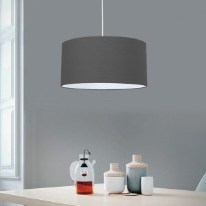 LOFTY 204-0093 Μοντέρνο Κρεμαστό Φωτιστικό Kαπέλο Μονόφωτο 1 x E27 IP20 Γκρι Ύφασμα – Μ38 x Π38 x Υ70cm