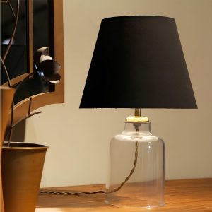 TRANS 204-0054 Μοντέρνο Eπιτραπέζιο Φωτιστικό Πορτατίφ Μονόφωτο 1 x E27 IP20 Διάφανο Πλαστικό με Μαύρο Ύφασμα – Μ22 x Π22 x Υ14cm