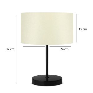 LARA 204-0075 Μοντέρνο Eπιτραπέζιο Φωτιστικό Πορτατίφ Μονόφωτο 1 x E27 IP20 Μαύρο Μέταλλο με Μπεζ Ύφασμα – Μ24 x Π24 x Υ35cm