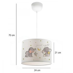 ELEPHANT 204-0020 Παιδικό Κρεμαστό Φωτιστικό Φιγούρα Μονόφωτο 1 x E27 IP20 Λευκό Ύφασμα – Μ24 x Π24 x Υ70cm