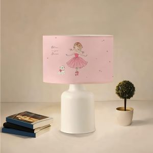 BALLERINA 204-0029 Παιδικό Eπιτραπέζιο Φωτιστικό Πορτατίφ Μονόφωτο 1 x E27 IP20 Πολύχρωμο Ύφασμα με Λευκό Πλαστικό – Μ24 x Π24 x Υ32cm