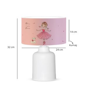 BALLERINA 204-0029 Παιδικό Eπιτραπέζιο Φωτιστικό Πορτατίφ Μονόφωτο 1 x E27 IP20 Πολύχρωμο Ύφασμα με Λευκό Πλαστικό – Μ24 x Π24 x Υ32cm