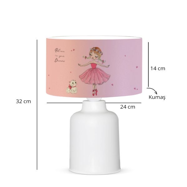 BALLERINA 204-0029 Παιδικό Eπιτραπέζιο Φωτιστικό Πορτατίφ Μονόφωτο 1 x E27 IP20 Πολύχρωμο Ύφασμα με Λευκό Πλαστικό - Μ24 x Π24 x Υ32cm