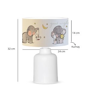 ELEPHANT 204-0025 Παιδικό Eπιτραπέζιο Φωτιστικό Πορτατίφ Μονόφωτο 1 x E27 IP20 Πολύχρωμο Ύφασμα με Λευκό Πλαστικό – Μ24 x Π24 x Υ32cm