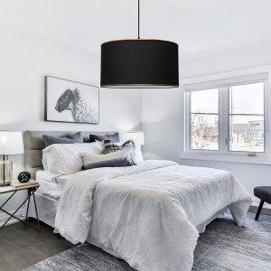 LOFTY 204-0092 Μοντέρνο Κρεμαστό Φωτιστικό Kαπέλο Μονόφωτο 1 x E27 IP20 Μαύρο Ύφασμα – Μ38 x Π38 x Υ70cm