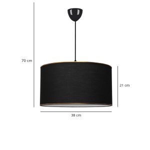 LOFTY 204-0092 Μοντέρνο Κρεμαστό Φωτιστικό Kαπέλο Μονόφωτο 1 x E27 IP20 Μαύρο Ύφασμα – Μ38 x Π38 x Υ70cm