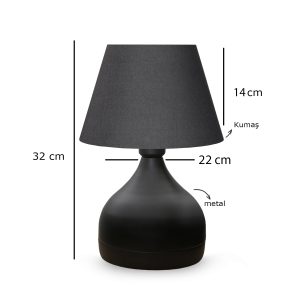 MICKEY 204-0059 Μοντέρνο Eπιτραπέζιο Φωτιστικό Πορτατίφ Μονόφωτο 1 x E27 IP20 Μαύρο Μέταλλο με Μαύρο Ύφασμα – Μ22 x Π22 x Υ30cm