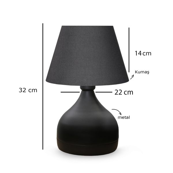 MICKEY 204-0059 Μοντέρνο Eπιτραπέζιο Φωτιστικό Πορτατίφ Μονόφωτο 1 x E27 IP20 Μαύρο Μέταλλο με Μαύρο Ύφασμα - Μ22 x Π22 x Υ30cm