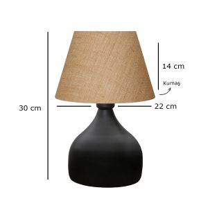 PYRAMID 204-0057 Μοντέρνο Eπιτραπέζιο Φωτιστικό Πορτατίφ Μονόφωτο 1 x E27 IP20 Μαύρο Μέταλλο με Μπεζ Ύφασμα – Μ22 x Π22 x Υ30cm