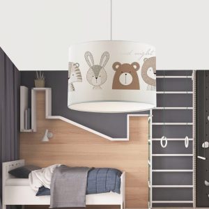 BEAR 204-0018 Παιδικό Κρεμαστό Φωτιστικό Φιγούρα Μονόφωτο 1 x E27 IP20 Λευκό Ύφασμα – Μ28 x Π28 x Υ70cm