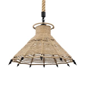 OZERO 01603 Boho Κρεμαστό Φωτιστικό Καμπάνα Μονόφωτο 1 x E27 IP20 Μπεζ Σχοινί – Μ41 x Π41 x Y28cm