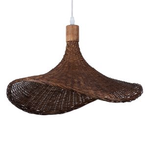 CUBA 01718 Boho Κρεμαστό Φωτιστικό Ανάρτηση Μονόφωτο 1 x E27 IP20 Καφέ Ξύλο – Μ43 x Π43 x Y30cm