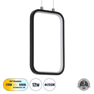 DEROBA 61298 Κρεμαστό Φωτιστικό Οροφής Linear Design LED CCT 12W 1320lm 360° AC 220-240V – Εναλλαγή Φωτισμού μέσω Διακόπτη On/Off All In One Ψυχρό 6000k+Φυσικό 4500k+Θερμό 2700k Μ16 x Π1.6 x Υ25.5cm – Μαύρο – 3 Years Warranty