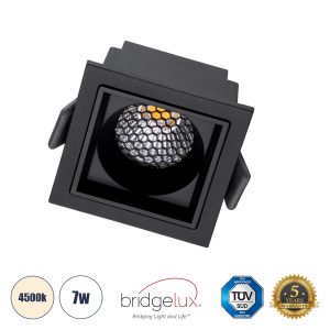 PLUTO-S 60268 Χωνευτό LED Spot Downlight TrimLess Μ6.4xΠ6.4cm 7W 910lm 38° AC 220-240V IP20 Μ6.4 x Π6.4 x Υ4.9cm – Τετράγωνο – Μαύρο & Anti-Glare HoneyComb – Φυσικό Λευκό 4500K – Bridgelux COB – 5 Years Warranty