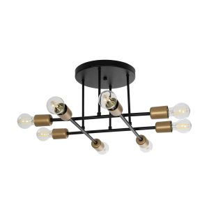 BLAZEA 201-0064 Vintage Φωτιστικό Οροφής Πλέγμα Πολύφωτο 8 x E27 IP20 Χρυσό & Μαύρο Μέταλλο – Μ51 x Π51 x Υ7cm