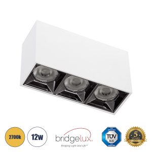 LUMINAR SUPERIOR 60327 Επιφανειακό LED Spot Downlight TrimLess 12W 1620lm 36° AC 220-240V IP20 Μ11.8 x Π4.2 x Υ6.6cm – Λευκό με Κάτοπτρο Χρωμίου – Θερμό Λευκό 2700K – Bridgelux High Lumen Chip Gen2 – TÜV Certified Driver – 5 Years Warranty