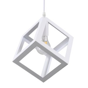 CUBE 00802 Μοντέρνο Κρεμαστό Φωτιστικό Πλέγμα Μονόφωτο 1 x E27 IP20 Λευκό Μέταλλο – Μ25 x Π25 x Υ25cm