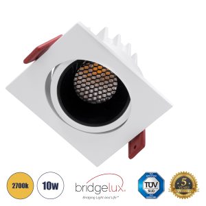 LEO-SQ 60289 Χωνευτό LED Spot Downlight TrimLess Μ8.5xΠ8.5cm 10W 1250lm 38° AC 220-240V IP20 Μ8.5 x Π8.5 x Υ6.6cm – Τετράγωνο – Κινούμενο – Λευκό με Μαύρο Κάτοπτρο & Anti-Glare HoneyComb – Θερμό Λευκό 2700K – Bridgelux COB – 5 Years Warranty
