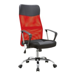 BF2400-PVC Πολυθρόνα Γραφείου Διευθυντή, Βάση Χρώμιο, Pvc – Mesh, Κόκκινο – Μαύρο