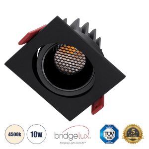 LEO-SQ 60292 Χωνευτό LED Spot Downlight TrimLess Μ8.5xΠ8.5cm 10W 1300lm 38° AC 220-240V IP20 Μ8.5 x Π8.5 x Υ6.6cm – Τετράγωνο – Κινούμενο – Μαύρο & Anti-Glare HoneyComb – Φυσικό Λευκό 4500K – Bridgelux COB – 5 Years Warranty