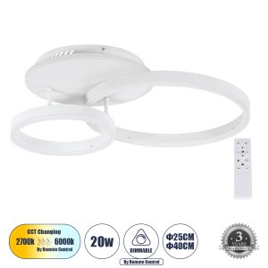 VENOM 61121 Φωτιστικό Οροφής Δαχτυλίδι-Κύκλος LED CCT 67W 8107lm 360° AC 220-240V – Εναλλαγή Φωτισμού μέσω Τηλεχειριστηρίου All In One Ψυχρό 6000k+Φυσικό 4500k+Θερμό 2700k Dimmable Φ25+40cm+BackLight – Λευκό – 3 Years Warranty