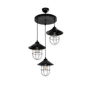 CAGE 203-0097 Vintage Κρεμαστό Φωτιστικό Καμπάνα Τρίφωτο 3 x E27 IP20 Μαύρο Μέταλλο – Μ30 x Π30 x Υ80cm