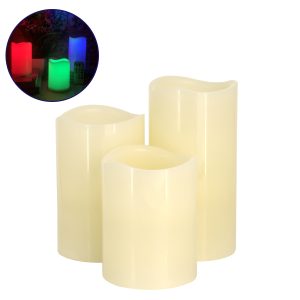 79556 ΣΕΤ 3 Διακοσμητικών Realistic Κεριών Παραφίνης με LED Εφέ Κινούμενης Φλόγας – Μπαταρίας & Ασύρματο Χειριστήριο IR Πολύχρωμα RGB Dimmable