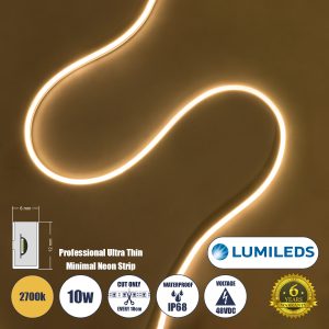 NEONPRO 61527 Professional Neon Flex LED 10W/m 1200lm/m 120° DC 48V Αδιάβροχη IP68 – 120 x SMD 2835 LED Chip/Μέτρο – Dimmable – Μ100 x Π6 x Υ1.2cm – Θερμό Λευκό 2700K – LUMILEDS High Efficiency Chips – 6 Χρόνια Εγγύηση