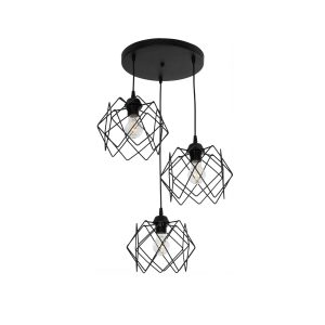 DAZLA 201-0024 Vintage Κρεμαστό Φωτιστικό Πλέγμα Τρίφωτο 3 x E27 IP20 Μαύρο Μέταλλο – Μ47 x Π47 x Υ60cm