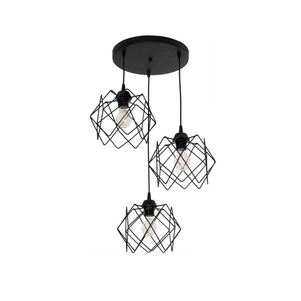 DAZLA 201-0024 Vintage Κρεμαστό Φωτιστικό Πλέγμα Τρίφωτο 3 x E27 IP20 Μαύρο Μέταλλο - Μ47 x Π47 x Υ60cm