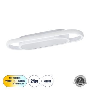 IGOR 61217 Φωτιστικό Οροφής Linear Design LED CCT 24W 2880lm 210° AC 220-240V – Εναλλαγή Φωτισμού μέσω Διακόπτη On/Off All In One Ψυχρό 6000k+Φυσικό 4500k+Θερμό 2700k Μ41 x Π13 x Υ4.5cm – Λευκό – 3 Years Warranty