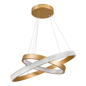 DIAMOND DUO 61151-DECO Κρεμαστό Φωτιστικό Δαχτυλίδι-Κύκλος LED CCT 75W 8743lm 360° AC 220-240V – Εναλλαγή Φωτισμού μέσω Τηλεχειριστηρίου All In One Ψυχρό 6000k+Φυσικό 4500k+Θερμό 2700k Dimmable Φ40+60cm – Χρυσό Βούρτσας – 3 Years Warranty