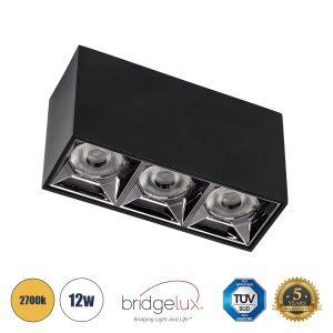LUMINAR SUPERIOR 60325 Επιφανειακό LED Spot Downlight TrimLess 12W 1620lm 36° AC 220-240V IP20 Μ11.8 x Π4.2 x Υ6.6cm – Μαύρο με Κάτοπτρο Χρωμίου – Θερμό Λευκό 2700K – Bridgelux High Lumen Chip Gen2 – TÜV Certified Driver – 5 Years Warranty