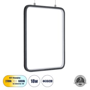 NEROBA 61302 Κρεμαστό Φωτιστικό Οροφής Linear Design LED CCT 18W 1980lm 360° AC 220-240V – Εναλλαγή Φωτισμού μέσω Διακόπτη On/Off All In One Ψυχρό 6000k+Φυσικό 4500k+Θερμό 2700k Μ29 x Π2 x Υ36cm – Μαύρο – 3 Years Warranty