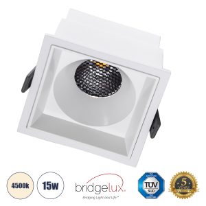 PLUTO-B 60278 Χωνευτό LED Spot Downlight TrimLess Μ10.4xΠ10.4cm 15W 1950lm 38° AC 220-240V IP20 Μ10.4 x Π10.4 x Υ6.5cm – Τετράγωνο – Λευκό & Anti-Glare HoneyComb – Φυσικό Λευκό 4500K – Bridgelux COB – 5 Years Warranty