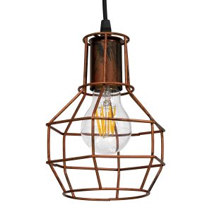 CAGE 00866 Vintage Κρεμαστό Φωτιστικό Πλέγμα Μονόφωτο 1 x E27 IP20 Χάλκινο Μέταλλο – Μ15 x Π15 x Υ22cm