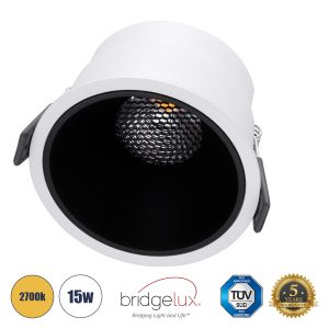 PLUTO-B 60259 Χωνευτό LED Spot Downlight TrimLess Φ10.4cm 15W 1875lm 38° AC 220-240V IP20 Φ10.4 x Υ6.5cm – Στρόγγυλο – Λευκό με Μαύρο Κάτοπτρο & Anti-Glare HoneyComb – Θερμό Λευκό 2700K – Bridgelux COB – 5 Years Warranty