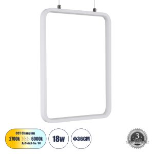 NEROBA 61303 Κρεμαστό Φωτιστικό Οροφής Linear Design LED CCT 18W 1980lm 360° AC 220-240V – Εναλλαγή Φωτισμού μέσω Διακόπτη On/Off All In One Ψυχρό 6000k+Φυσικό 4500k+Θερμό 2700k Μ29 x Π2 x Υ36cm – Λευκό – 3 Years Warranty