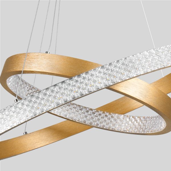 DIAMOND DUO 61151-DECO Κρεμαστό Φωτιστικό Δαχτυλίδι-Κύκλος LED CCT 75W 8743lm 360° AC 220-240V - Εναλλαγή Φωτισμού μέσω Τηλεχειριστηρίου All In One Ψυχρό 6000k+Φυσικό 4500k+Θερμό 2700k Dimmable Φ40+60cm - Χρυσό Βούρτσας - 3 Years Warranty - Image 3