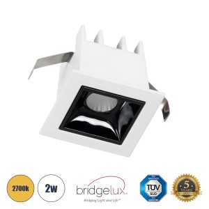 LUMINAR SUPERIOR 60315 Χωνευτό LED Spot Downlight TrimLess 2W 270lm 36° AC 220-240V IP20 Μ4.3 x Π4.3 x Υ4.5cm – Λευκό με Μαύρο Κάτοπτρο – Θερμό Λευκό 2700K – Bridgelux High Lumen Chip Gen2 – TÜV Certified Driver – 5 Years Warranty