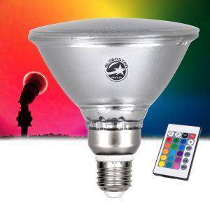 60233 Λάμπα LED E27 PAR38 Κήπου Σκληρού Υάλου 18W 1200lm 60° AC 220-240V IP65 Φ12 x Υ13cm – Εναλλαγή Φωτισμού μέσω Τηλεχειριστηρίου – Πολύχρωμο RGB – 3 Years Warranty
