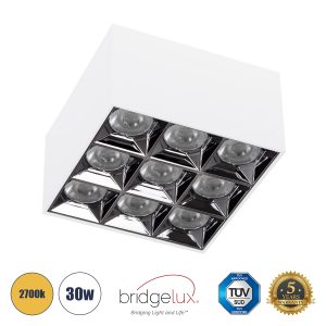 LUMINAR SUPERIOR 60339 Επιφανειακό LED Spot Downlight TrimLess 30W 4050lm 36° AC 220-240V IP20 Μ12 x Π12 x Υ6.6cm – Λευκό με Κάτοπτρο Χρωμίου – Θερμό Λευκό 2700K – Bridgelux High Lumen Chip Gen2 – TÜV Certified Driver – 5 Years Warranty