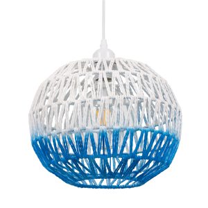 SANTOR 00728 Boho Κρεμαστό Φωτιστικό Πλέγμα Μονόφωτο 1 x E27 IP20 Λευκό & Μπλε Σχοινί – Μ30 x Π30 x Υ30cm