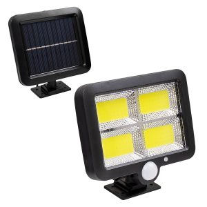 71462 Αυτόνομος Ηλιακός Προβολέας LED 128 4 x COB 30W 1600lm με Ενσωματωμένη Μπαταρία 2400mAh – Φωτοβολταϊκό Πάνελ με Αισθητήρα Ημέρας-Νύχτας – PIR Αισθητήρα Κίνησης Αδιάβροχο IP65 Ψυχρό Λευκό 6000K