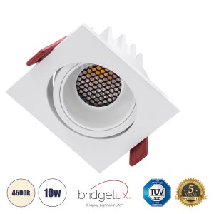 LEO-SQ 60290 Χωνευτό LED Spot Downlight TrimLess Μ8.5xΠ8.5cm 10W 1300lm 38° AC 220-240V IP20 Μ8.5 x Π8.5 x Υ6.6cm – Τετράγωνο – Κινούμενο – Λευκό & Anti-Glare HoneyComb – Φυσικό Λευκό 4500K – Bridgelux COB – 5 Years Warranty
