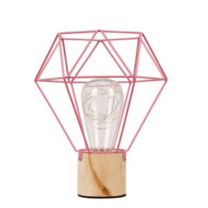 ANTLER 01442 Επιτραπέζιο Φωτιστικό Πορτατίφ LED -W -lm -° DC 5V IP20 Θερμό Λευκό 3000K Ροζ Μέταλλο με Μπεζ Ξύλο – Μ19 x Π19 x Υ23cm – 2 Xρόνια Εγγύηση