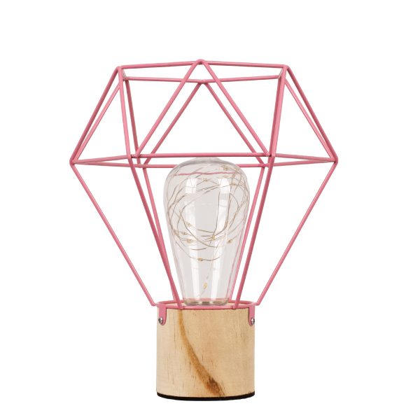 ANTLER 01442 Επιτραπέζιο Φωτιστικό Πορτατίφ LED -W -lm -° DC 5V IP20 Θερμό Λευκό 3000K Ροζ Μέταλλο με Μπεζ Ξύλο - Μ19 x Π19 x Υ23cm - 2 Xρόνια Εγγύηση